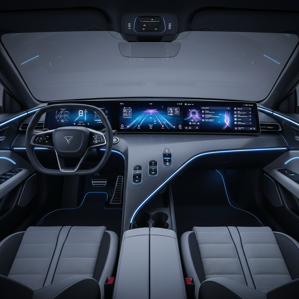Nội thất ô tô hiện đại với màn hình cảm ứng lớn