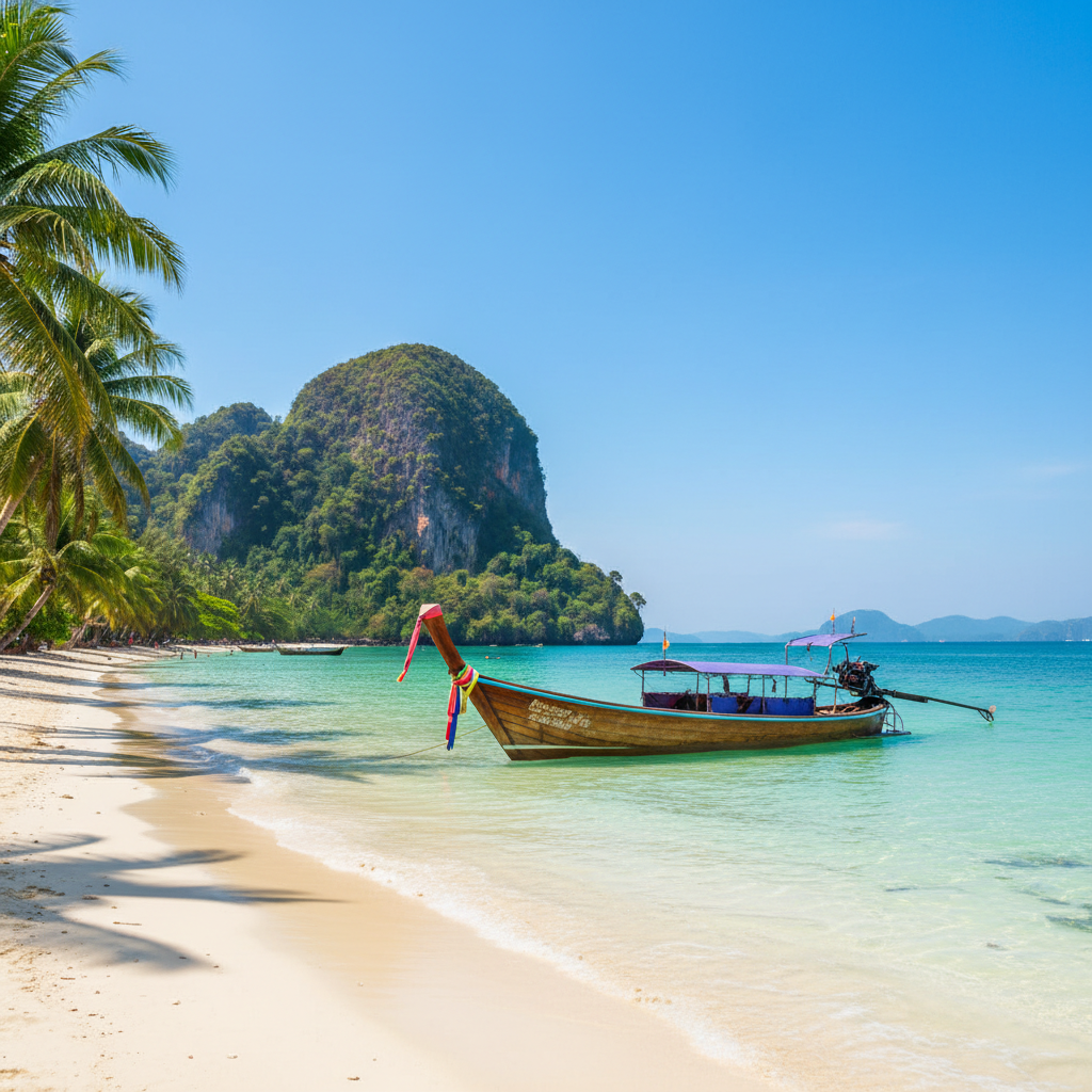 Bãi biển Thái Lan với nắng vàng và biển xanh