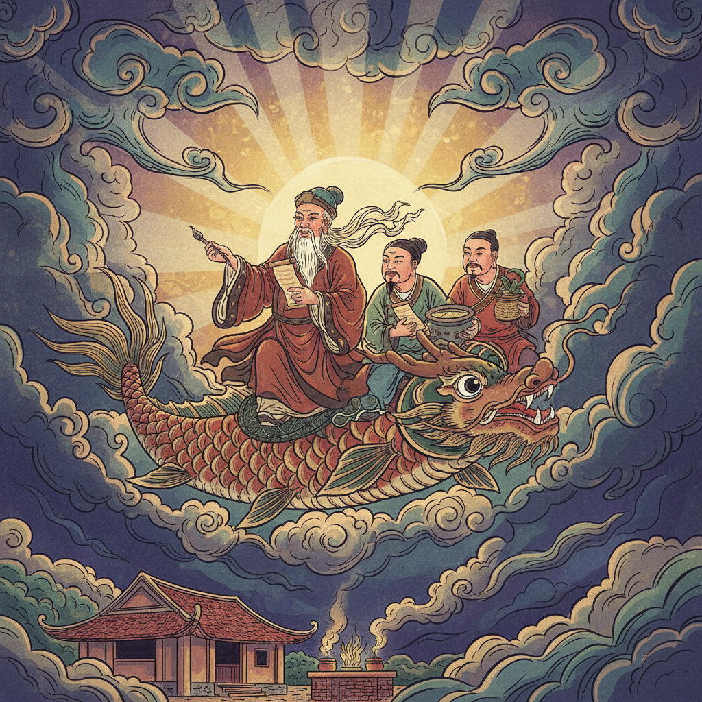 Ông Công Ông Táo cưỡi cá chép bay về trời
