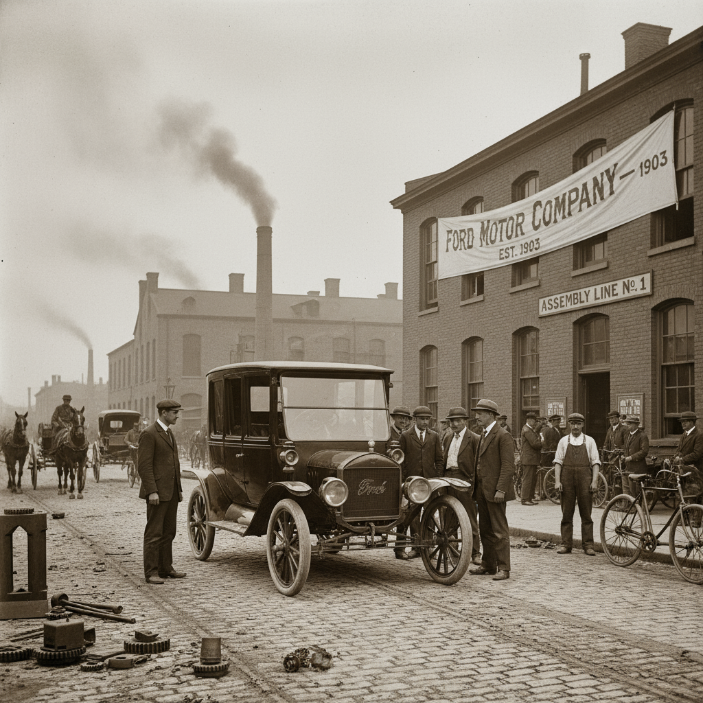 ô tô cổ điển từ đầu thế kỷ 20, ví dụ như Ford Model T hoặc chiếc xe ba bánh của Karl Benz